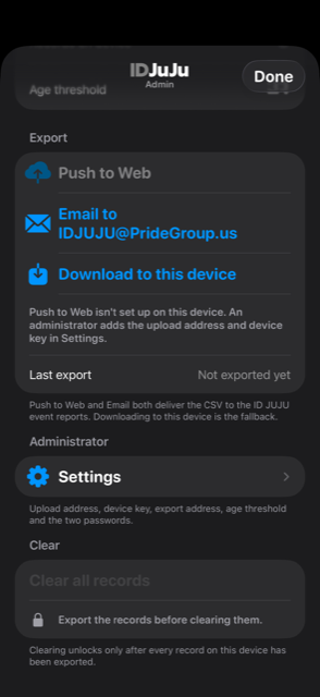 The three export buttons